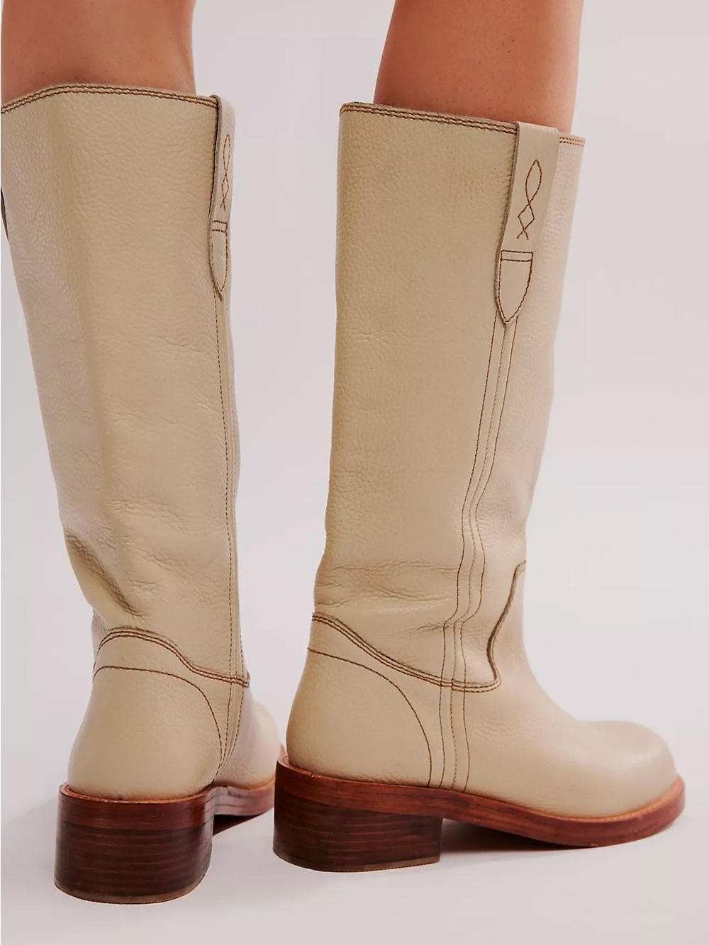 New Free People Blaze Pull On Leather Boots Parchment - Picture 5 of 10